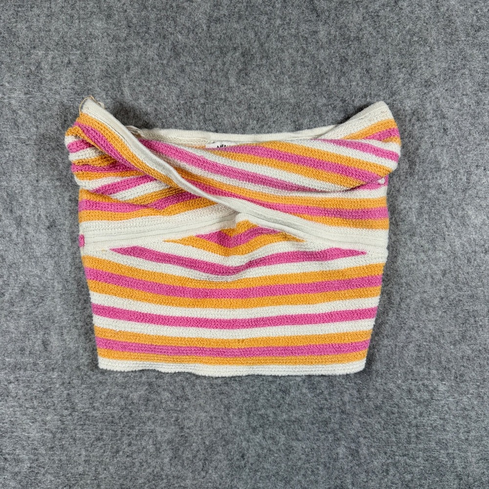 American Eagle Womens Striped Crossover Tube Top Size M Pink Orange Terry Knit